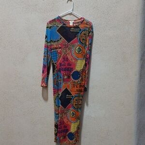 MAKE OFFER NYC Blue and Red Sheath Dress with Long Sleeves